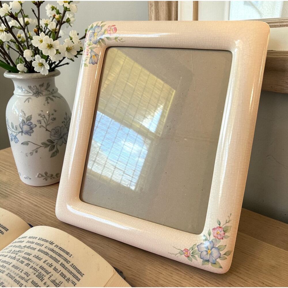 Vintage Floral Ceramic Picture Frame 80s Cottagecore Shabby Chic Large 10.5x12.5